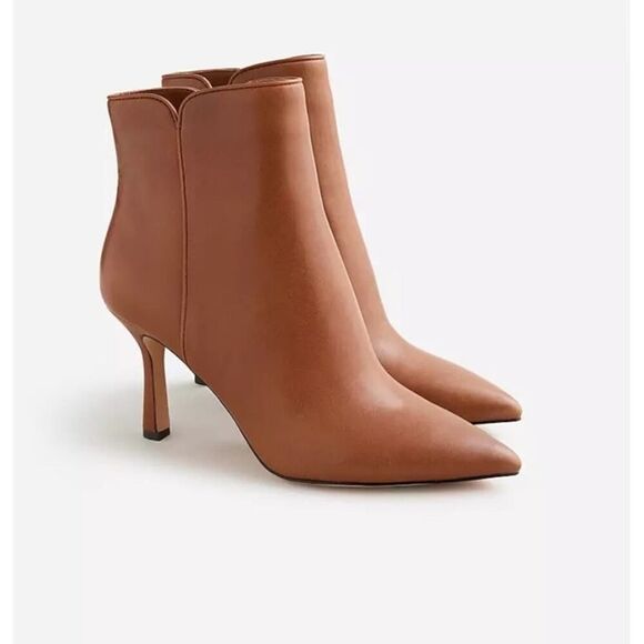 J.Crew $228 Pointed Toe Ankle Boots in Leather Deep Caramel Size 12 BT913 - Picture 1 of 6